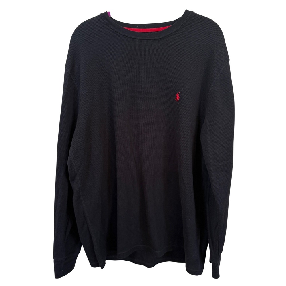 Polo Ralph Lauren Waffle Knit Thermal Sleep Shirt Black Red Pony XL Mens Preppy